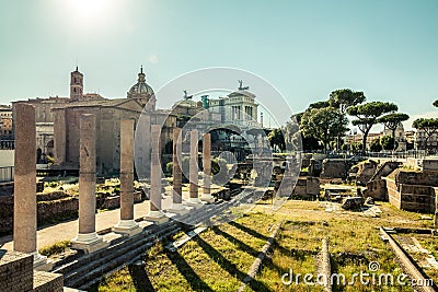 ROME, ITALY - JUNE 5, 2016: Imperial Fora, archeological ruins Editorial Stock Photo