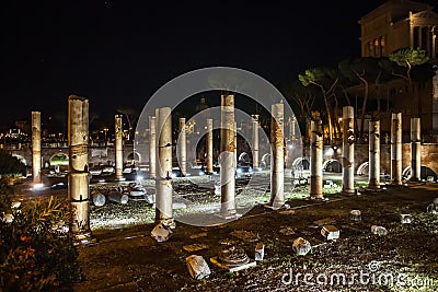 ROME, ITALY - JUNE 6, 2016: Night view of Imperial Fora Editorial Stock Photo