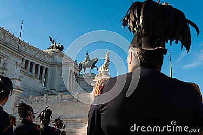Rome, Italy - 2 june 2018: official italian army brass band musician playing in city center during military parade in fron of Editorial Stock Photo