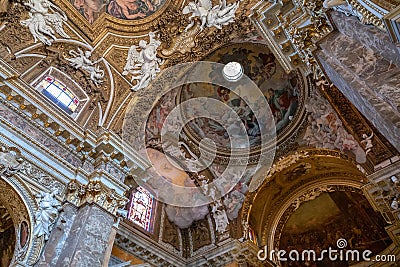 Panoramic view of interior of Santa Maria della Vittoria Editorial Stock Photo