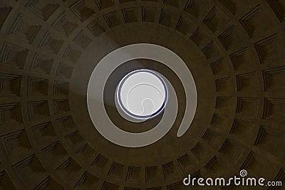 Rome, Italy - June 16 2019: An almost symetric portrait of the roof of the Pantheon in Rome, Italy. Editorial Stock Photo