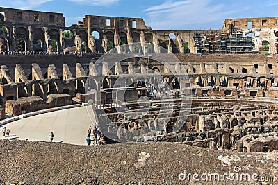 Tourists visiting inside part of Colosseum in city of Rome Editorial Stock Photo