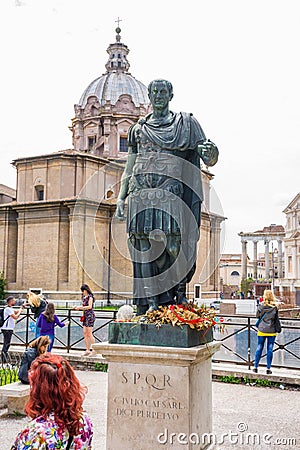 ROME, ITALY - MAY 3, 2019: Bronze monumental statue of Caesar in Rome, Italy Editorial Stock Photo