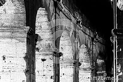 ROME, ITALY - MAY 06, 2019: Colosseum, Coliseum or Flavian Amphitheatre, interior corridors with arches - architectural Editorial Stock Photo