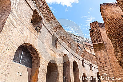 ROME, ITALY - MAY 06, 2019: Colosseum, Coliseum or Flavian Amphitheatre, interior corridors with arches - architectural Editorial Stock Photo