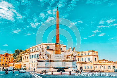 ROME, ITALY - MAY 09, 2017 : Dioscuri Fountain Fontana dei Dioscuri located near Quirinal Palace Palazzo del Quirinale. Rome Stock Photo