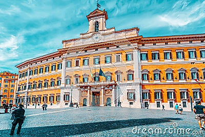 ROME, ITALY - MAY 10, 2017 : Palazzo Montecitorio and Obelisk of Montecitorio Obelisco di Montecitorio on Piazza di Montecitorio Editorial Stock Photo