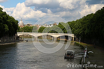 Rome Italy. May 17, 2016. Tiber river running through the city of Rome. View of one of its beautiful points Editorial Stock Photo