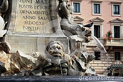 Rome, Italy - November 2011: Close-up picture showing the details of the Fountain in the Pantheons Piazza della Rotonda Editorial Stock Photo