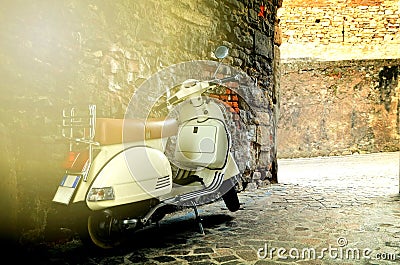 Rome, Italy - November 14, 2017: Group of Scooter Vespa parked on old street in Rome, Italy Editorial Stock Photo