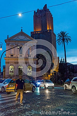 Night view of Torre delle Milizie Editorial Stock Photo