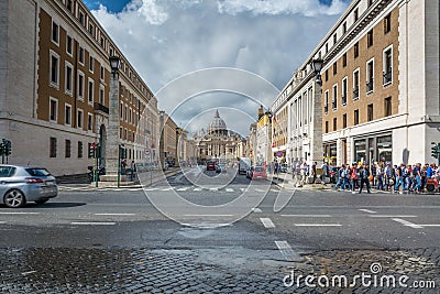 Magnificent view of the Cathedral of St. Peter from Via della Consiliazione Editorial Stock Photo