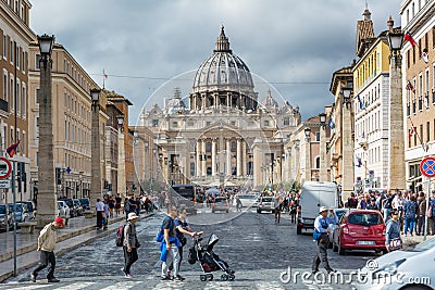 Magnificent view of the Cathedral of St. Peter from Via della Consiliazione Editorial Stock Photo