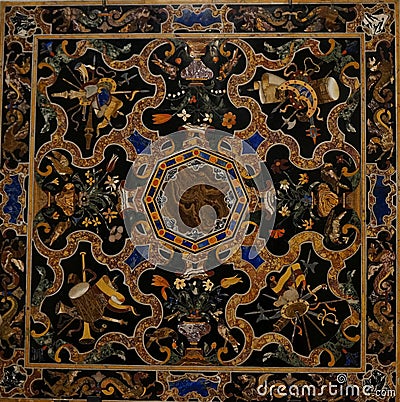 Beautiful mosaic pietra dura made of stones in the Jewish museum Editorial Stock Photo