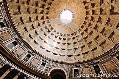 Rome, Italy. Close View Ceiling Inside Of Pantheon Editorial Stock Photo