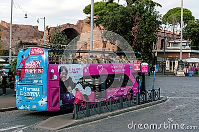 The Hop On Hop Off Panoramic Tour city sightseeing bus stopping at Termini Station bus stop in Rome, Italy Editorial Stock Photo