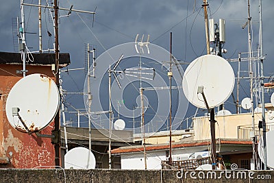 Satellite dishes of parabolic antennas Editorial Stock Photo