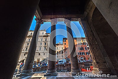 Tourists by world famous Pantheon seen from inside Editorial Stock Photo