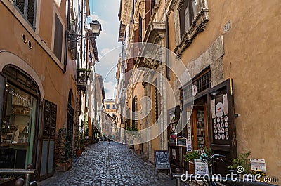 Rome, Italy - October 1, 2019: Typical old Roman narrow street. Editorial Stock Photo