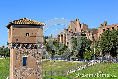 View of the remains of the Circus Maximus Circo Massimo, Rome, Italy Editorial Stock Photo