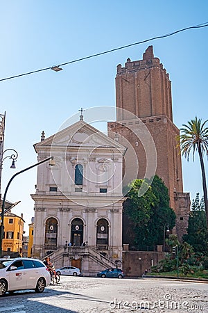 Rome, Italy - 27 October, 2019: View to the Military Ordinariate and to the medieval tower of Militia Editorial Stock Photo