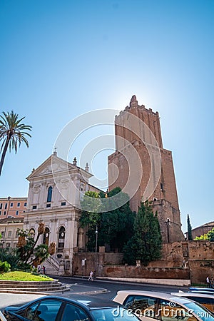 Rome, Italy - 27 October, 2019: View to the Military Ordinariate and to the medieval tower of Militia Editorial Stock Photo