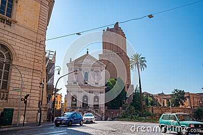 Rome, Italy - 27 October, 2019: View to the Military Ordinariate and to the medieval tower of Militia Editorial Stock Photo