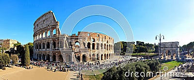 Rome, Italy panorama over the Coliseum and Arch of Constantine Editorial Stock Photo