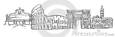 Rome Italy Panorama Sketch Vector Illustration