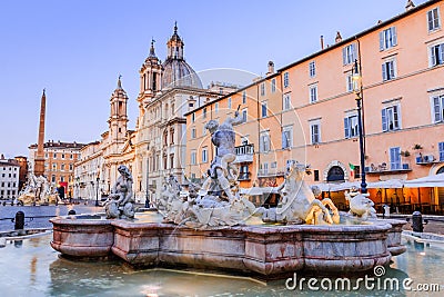 Rome, Italy. Piazza Navona and Fountain of Neptune. Stock Photo