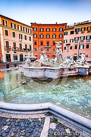 Rome, Italy - Piazza Navona and Neptune Fountain Stock Photo