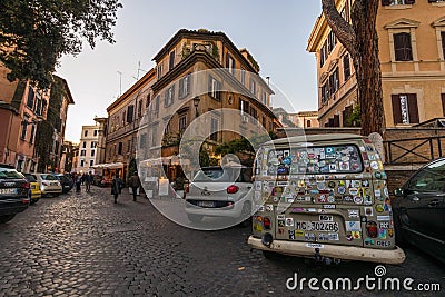 11/09/2018 - Rome, Italy: Piazza trilussa in Trastevere, parked Editorial Stock Photo