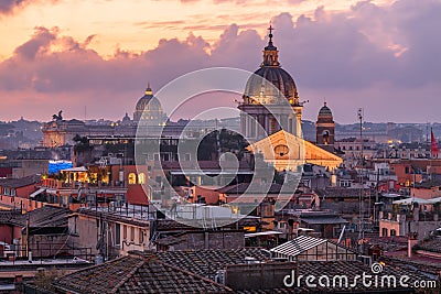 Rome, Italy Rooftop Skyline at Dusk Stock Photo