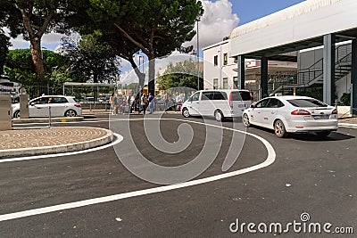 Ciampino airport terminal taxi stand with crowd. Editorial Stock Photo