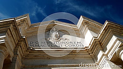 Main facade of the Basilica of the Sacred Heart Immaculate of Mary, in Piazza Euclide in Rome. with a Greek cross plan inscribed i Stock Photo