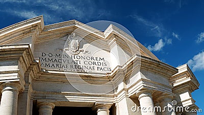 Main facade of the Basilica of the Sacred Heart Immaculate of Mary, in Piazza Euclide in Rome. with a Greek cross plan inscribed i Stock Photo