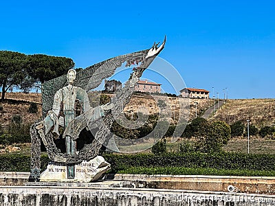 Rome, Italy, September 30, 2023: Modern Sculpture outside of Sanctuary of Our Lady of Divine Love, Madonna del Divino Amore, Rome Editorial Stock Photo