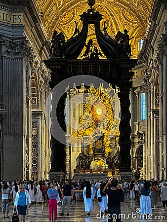 Rome, Italy, Vatican, September 24, 202: Interior of the Basilica of St. Peter in Rome, Italy, the main Catholic church in the Editorial Stock Photo