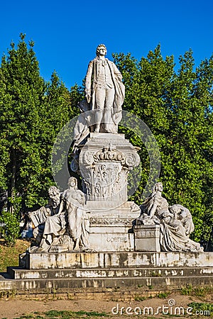 Rome, Italy - Wolfgang Goethe monument by Valentino Casali at the Piazza di Siena square within the Villa Borghese park complex in Editorial Stock Photo