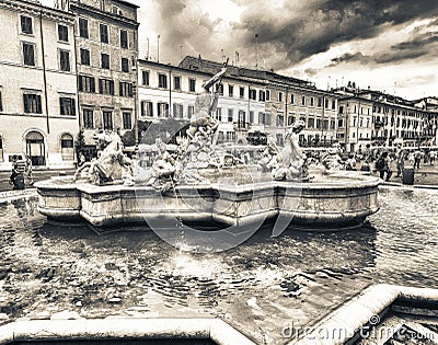 ROME - JUNE 14, 2014: Tourists walk in piazza Navona. More than Editorial Stock Photo
