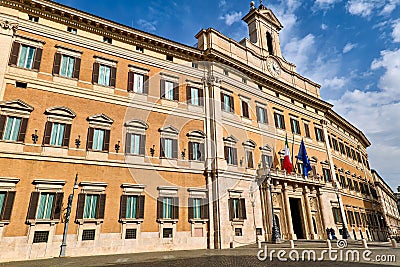 Rome Lazio Italy. The Palazzo Montecitorio is a palace seat of the Chamber of Deputies, the lower house of the Italian Parliament Editorial Stock Photo