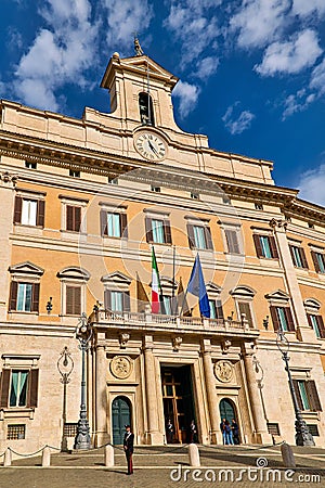 Rome Lazio Italy. The Palazzo Montecitorio is a palace seat of the Chamber of Deputies, the lower house of the Italian Parliament Editorial Stock Photo