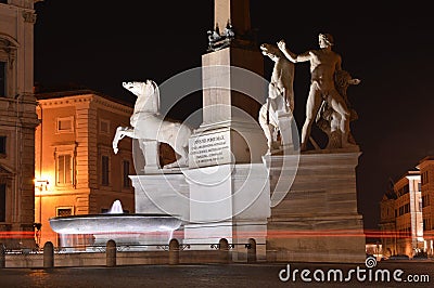 Rome by night, fountain on Quirinal Hill, presidential palace Editorial Stock Photo