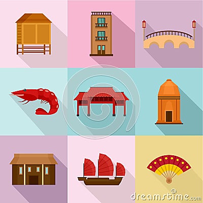 Rome place icons set, flat style Stock Photo