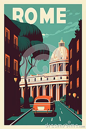 Rome retro city ??poster, 1970s style. Italy. Stock Photo