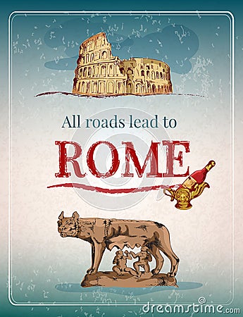 Rome retro poster Vector Illustration
