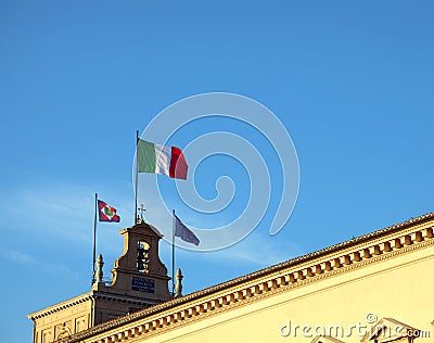 Rome, RM, Italy - March 3, 2019:Italian and european Flags in th Editorial Stock Photo