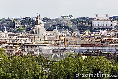 Rome`s glimpse with a beautiful dome surrounded by ancient buildings and monuments Editorial Stock Photo