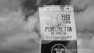 Logo on advertising of the 69th PORCHETTA festival in Ariccia Editorial Stock Photo