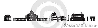 Rome travel architectural landark set. Italian famous places. Building silhouette icons Stock Photo